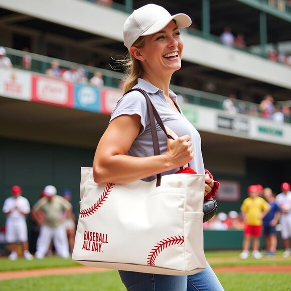 Baseball Mom Bag Canvas Sports Tote Large Capacity Gifts for Women Youth - Picture 9 of 9